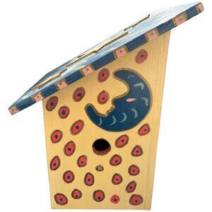 DOODLE DESIGNS Handpainted Wooden Birdhouse Moon Stars Abstract SIGNED  13" t